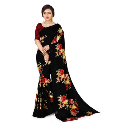 Generic Women's Faux Georgette Saree with Blouse (Black, 5 - 6 Mtrs)