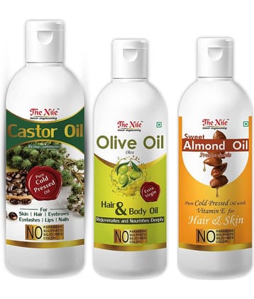 The Nile Castor Oil 200 ML + Olive Oil 100 ML + Almond Oil 100 Ml 400 mL Pack of 3