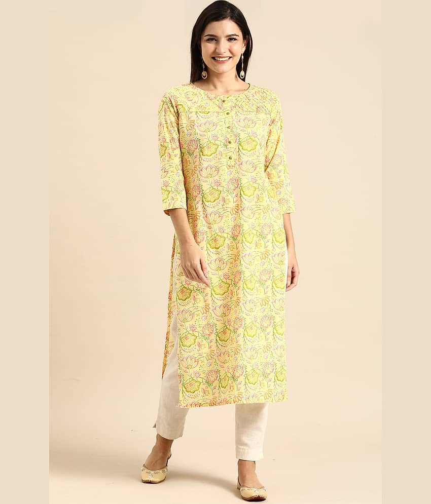 Rajnandini - Yellow 100% Cotton Women's Straight Kurti ( Pack of 1 )