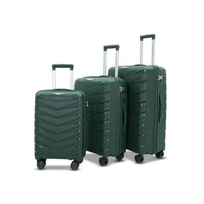 AMERICAN TRAVELLER Velocity Luggage Trolley Bags Set of 3 | Travel Suitcase | Lightweight Polypropylene| Durable Hardshell | TSA Type Lock | 360 Dual Spinner Wheels (3, Dark Green)