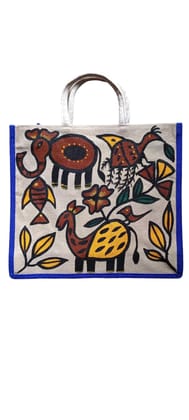 Eco-Friendly Jute Shopping Bag with Hand-Painted Design - Stylish, Durable, and Spacious Tote for Everyday Use