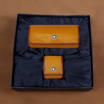 Metal Lion Yellow Combo of Genuine Leather Watch Rolls & Cover-FS