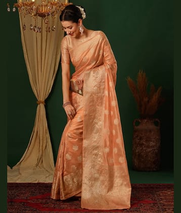 Satrani Silk Blend Woven Saree With Unstitched Blouse Piece ( Orange )