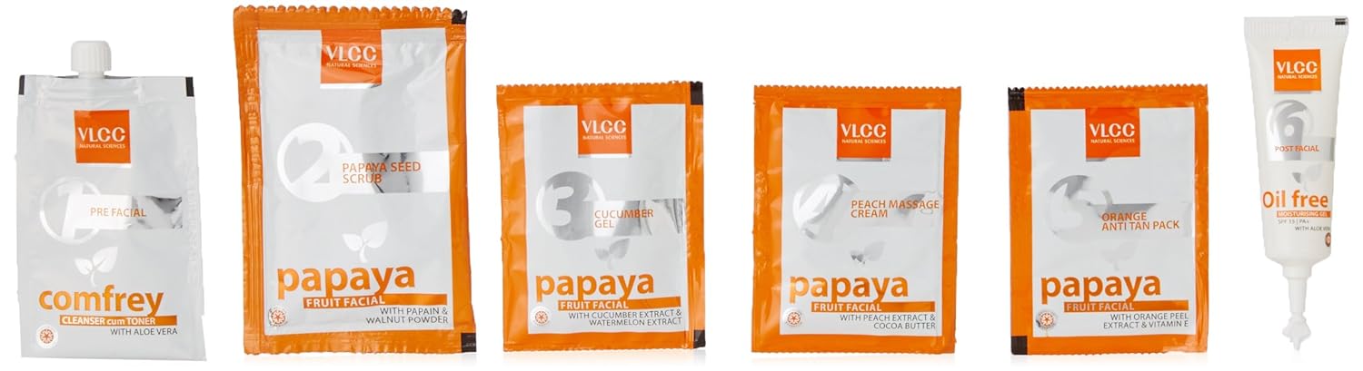 Vlcc Papaya Fruit Facial Kit, 60G & Vlcc Matte Look Spf 30 Sun Screen Gel Creme, 50G & Vlcc Papaya & Apricot Face Scrub, 80Gm