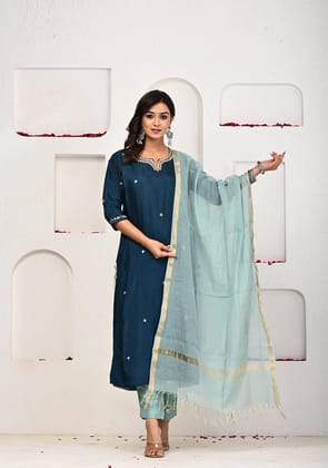 Oceanic Hues Suit Set with Dupatta-XXL