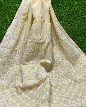 Snowy Chikankari Kota Doria Saree Off White Handcrafted