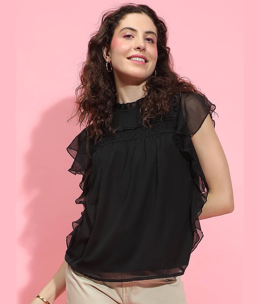 Oxolloxo Women's Polyester Regular Top ( Black )