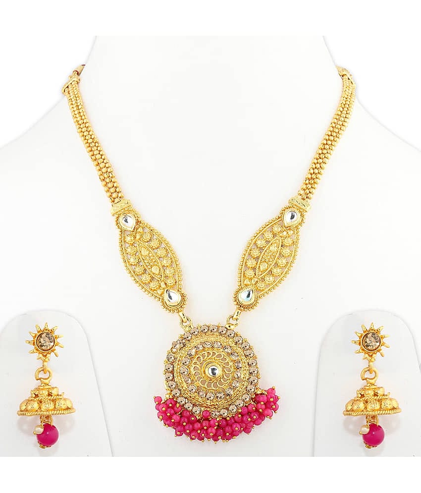 Silver Shine Alloy Golden Choker Traditional Gold Plated Necklaces Set