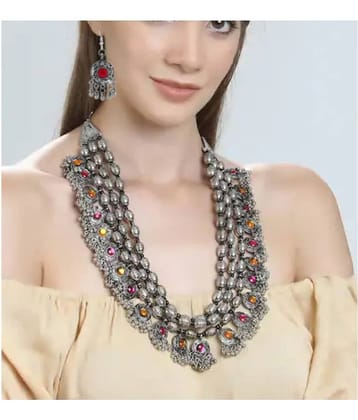 YouBella Fashion Jewellery Antique Oxidised Silver Plated Tribal Jewellery Necklace Earring Set for Women & Girls.(Valentine Gift Special). (Multi)