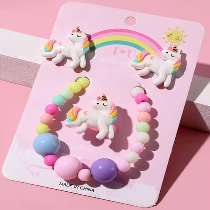 4pcs Unicorn Jewellery Set for Kids: Earrings, Ring, and Bracelet-Unicorn
