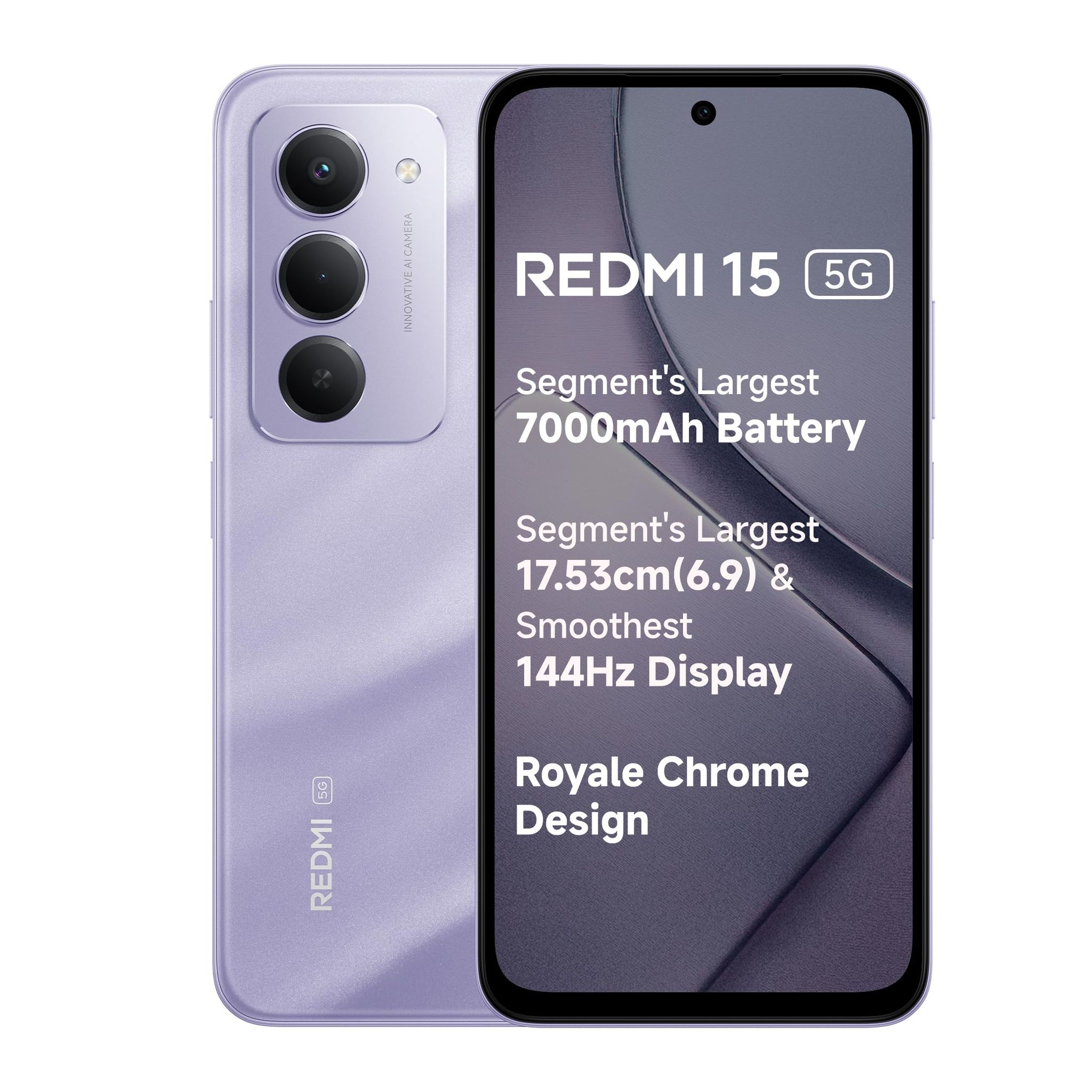 Redmi 15 5G Sandy Purple 8GB + 256GB | Segment's Largest 7000mAhA Battery | Segment's Largest Display 17.53cm(6.9) Up to 144Hz | Snapdragon 6s Gen 3 | 18W Reverse Charging | 50MP AI Dual Camera