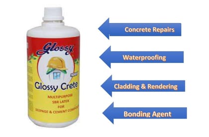 1001 Glossy Crete -URP, SBR Latex for Seepage and Cement Composite, Bonding Agent, Repair of Mortars and Cement Screeds for Waterproofing and for Polymer Concrete, Ratio 2:1-1 Kg. 1001 Glossy Crete -URP, SBR Latex for Seepage and Cement Composite, Bonding Agent, Repair of Mortars and Cement Screeds for Waterproofing and for Polymer Concrete, Ratio 2:1-1 Kg.