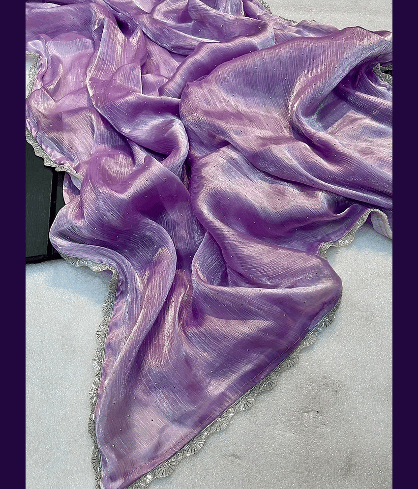 A TO Z CART Net Embellished Saree With Unstitched Blouse Piece ( Peach )