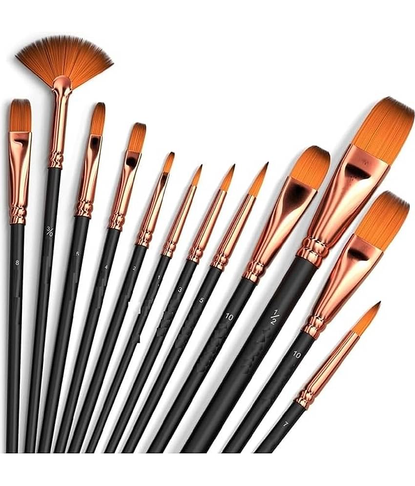FREEDY Craft Painting Brushes Set of 12 Professional Round Pointed Tip Nylon Hair Artist Acrylic Paint Brush for Acrylic/Watercolor/Oil Painting