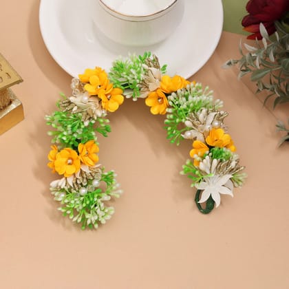 Yellow Color Flower Gajra For Women Hair Pin-Default Title / Yellow / Synthetic
