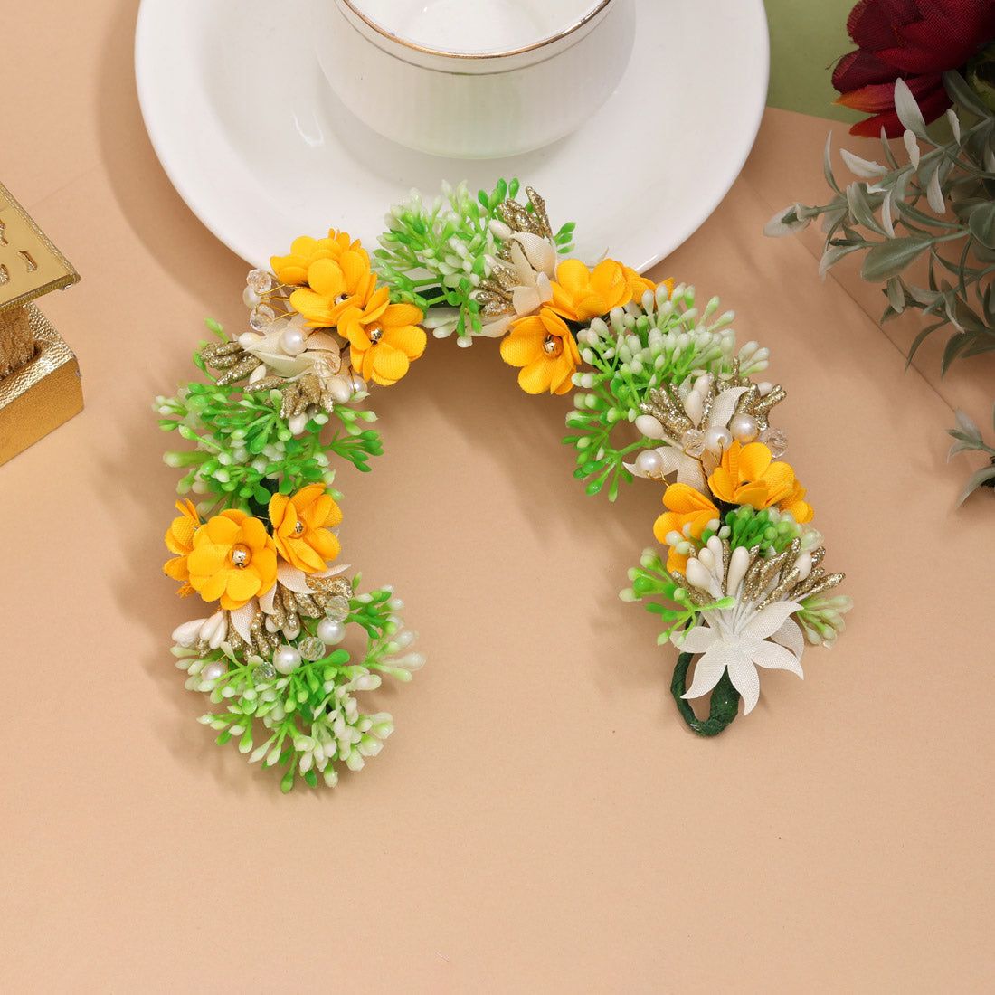 Yellow Color Flower Gajra For Women Hair Pin-Default Title / Yellow / Synthetic