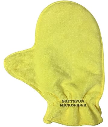 SOFTSPUN Microfiber Glove Mitt 1 Piece Set, 340 GSM (Yellow). Multipurpose Thick Lint & Streak-Free Microfibre Mitt for Car, Bike, Glasses, Cleaning, Polishing, Washing & Detailing.