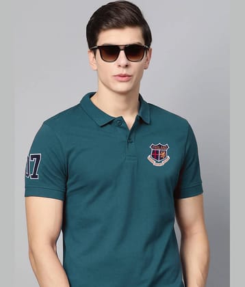ADORATE Pack of 1 Cotton Blend Regular Fit Embroidered Half Sleeves Men's Polo T Shirt ( Green )
