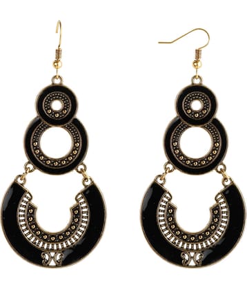SILVER SHINE  Golden Black Enamel Work Double Dangler Chandbali Earrings for Women