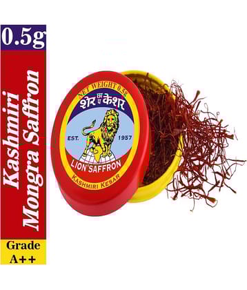 Lion Brand Grade A++ Pure Kashmiri Kesar - Mongra for Pregnant Woman, Biryani, Milk and Tea 0.5g