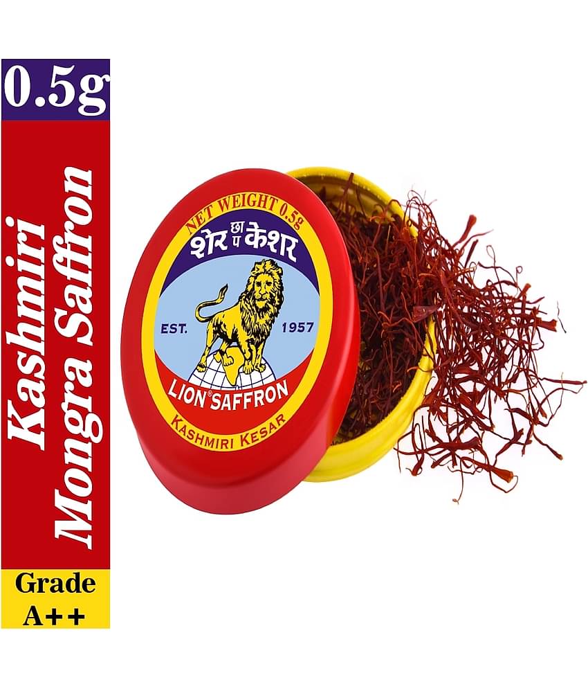 Lion Brand Grade A++ Pure Kashmiri Kesar - Mongra for Pregnant Woman, Biryani, Milk and Tea 0.5g