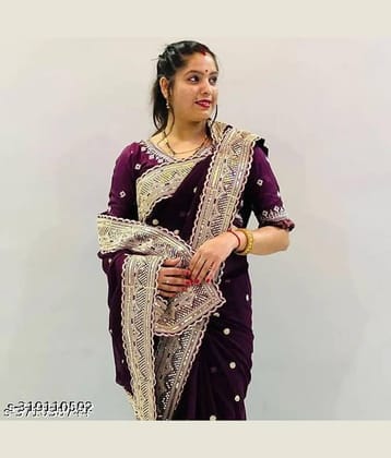 Shivadit ethnic Georgette Embroidered Saree With Unstitched Blouse Piece ( Purple )