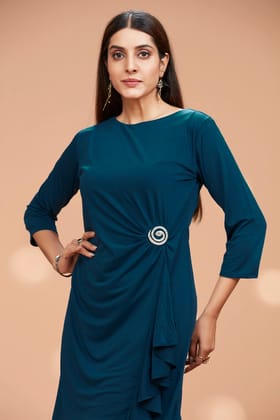 Teal Knee Length Party Dress-Teal / XL