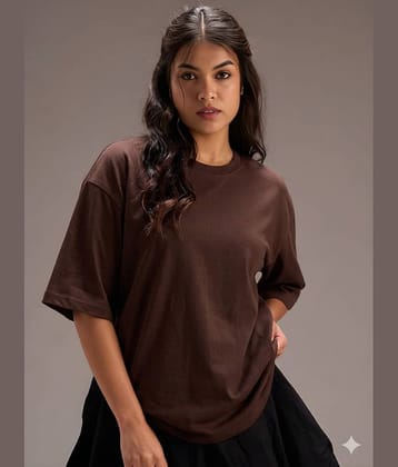 RodZen Women Cotton Oversized Fit Round Neck T-Shirt ( Brown )