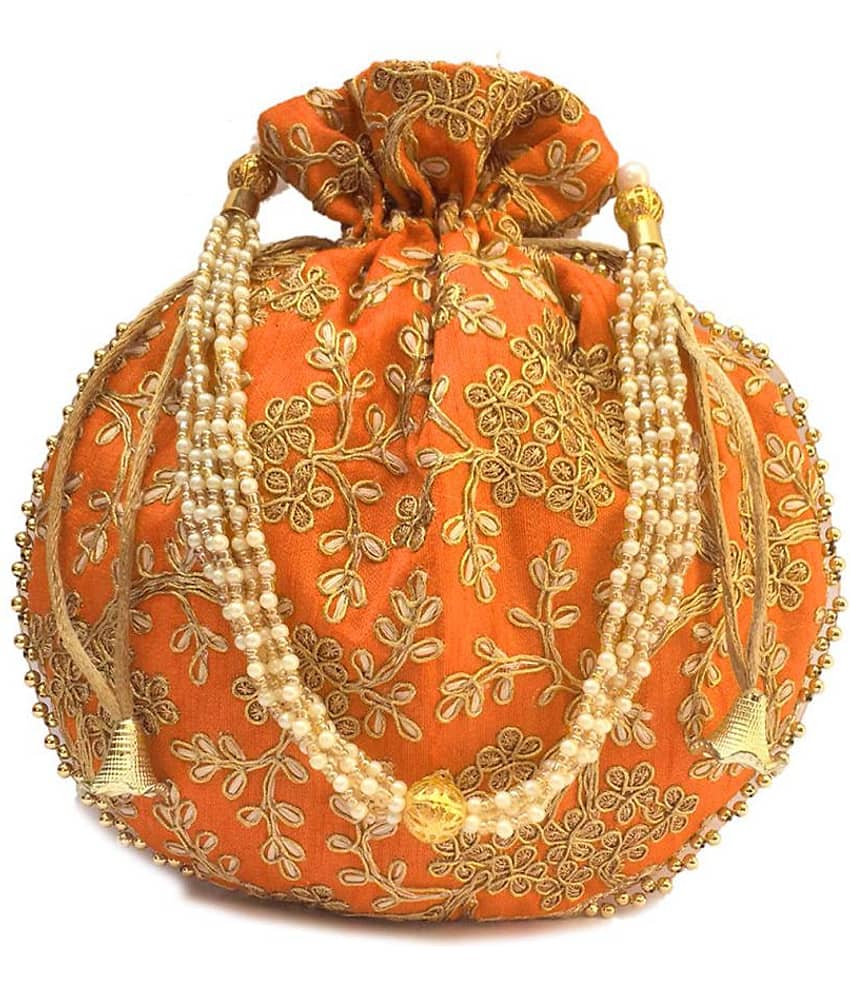 Bulbul Orange Silk Potli