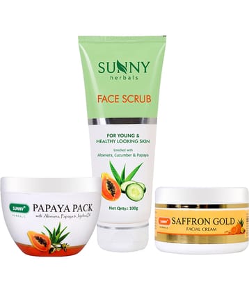 SUNNY HERBALS Saffron Cream, Papaya Pack & Face Scrub & Exfoliators 100 gm