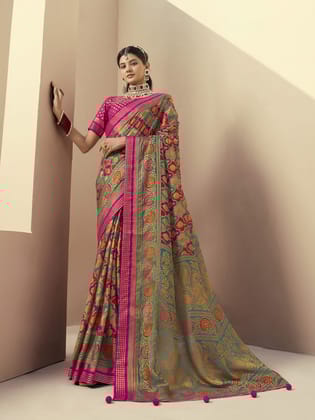 Teal Poly Viscose Georgette Rangkaat Banarasi Saree