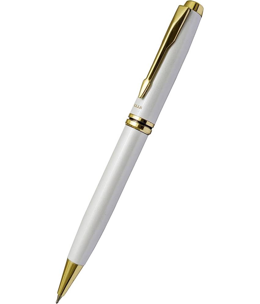 UJJi White Color Pen Brass Metal (Blue Ink) Ball Pen