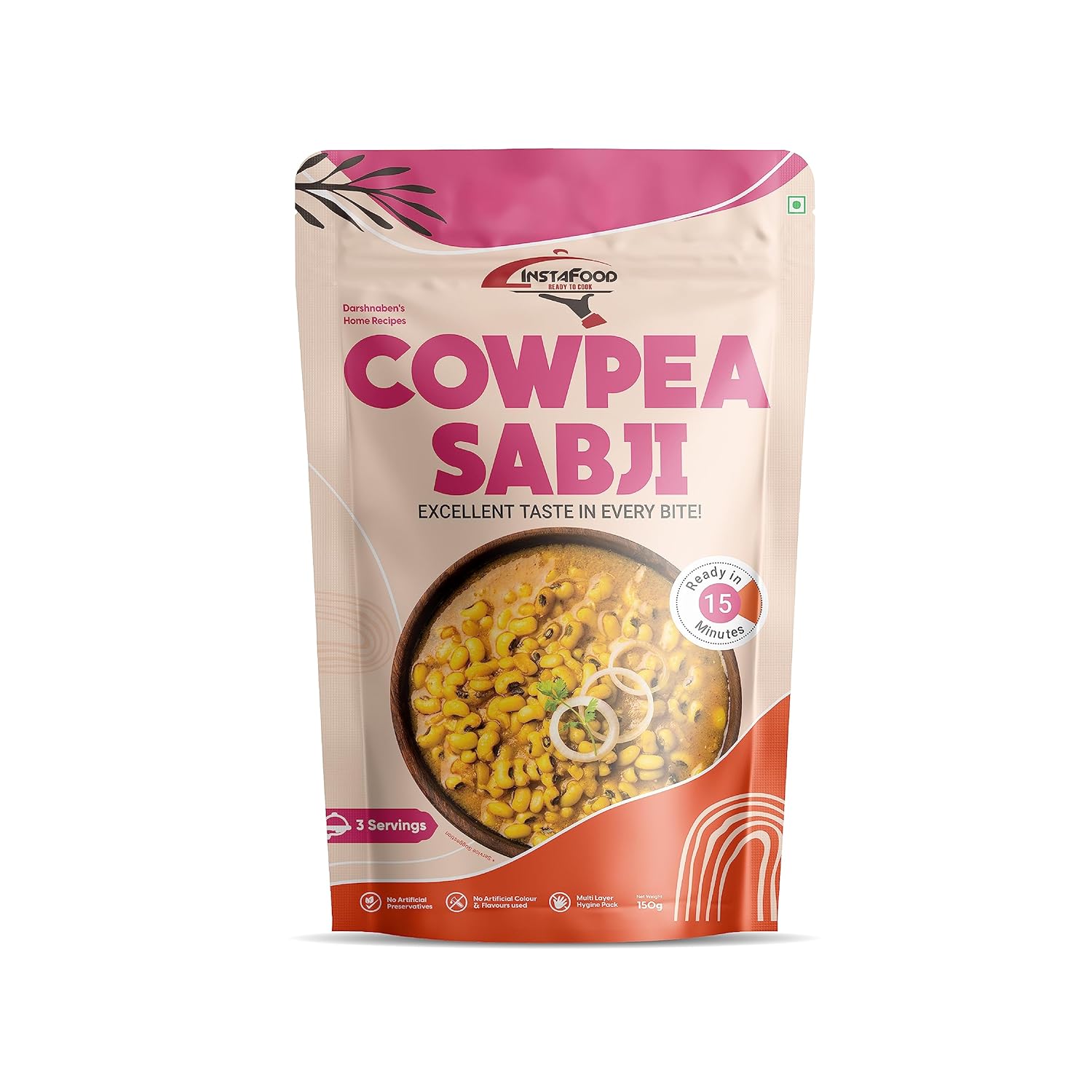 INSTAFOOD Cowpea (Choli) Sabji | Ready to Eat & Cook Meal | 3-4 Servings | After Cooking Gets 700 gm to Serve | Zip Lock Packaging | Vegetarian Meal | Just Add Water and Cook, 150 gm