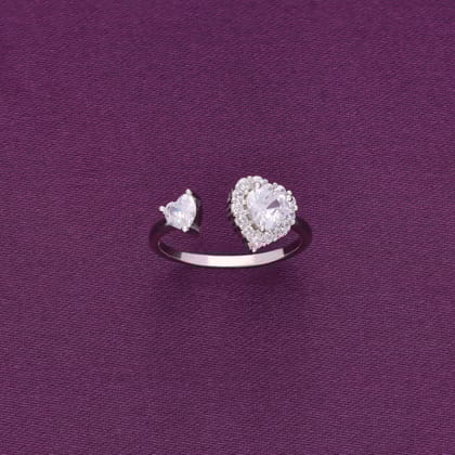 Twin Hearts Sterling Silver Promise Ring-White Stone / Silver / US 5 (15.6 mm Diameter)