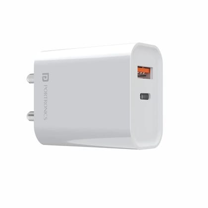 Portronics Adapto 45 22.5W PD 3.0 & QC Fast Charger | USB + Type-C Dual Output Wall Adapter | Super Fast Charging Power Adapter for iPhone, Android Smartphones, Tablets, Earbuds & Type-C Devices (White or Black)