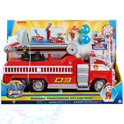 Paw Patrol Marshalls Transforming Movie City Fire Truck with Extending Ladder, Lights, Sounds and Action Figure Toy|Roleplay Toy|Vehicle Set|Best Gift For Kids|Made In India| Kids Toys for Ages 3 Yr+