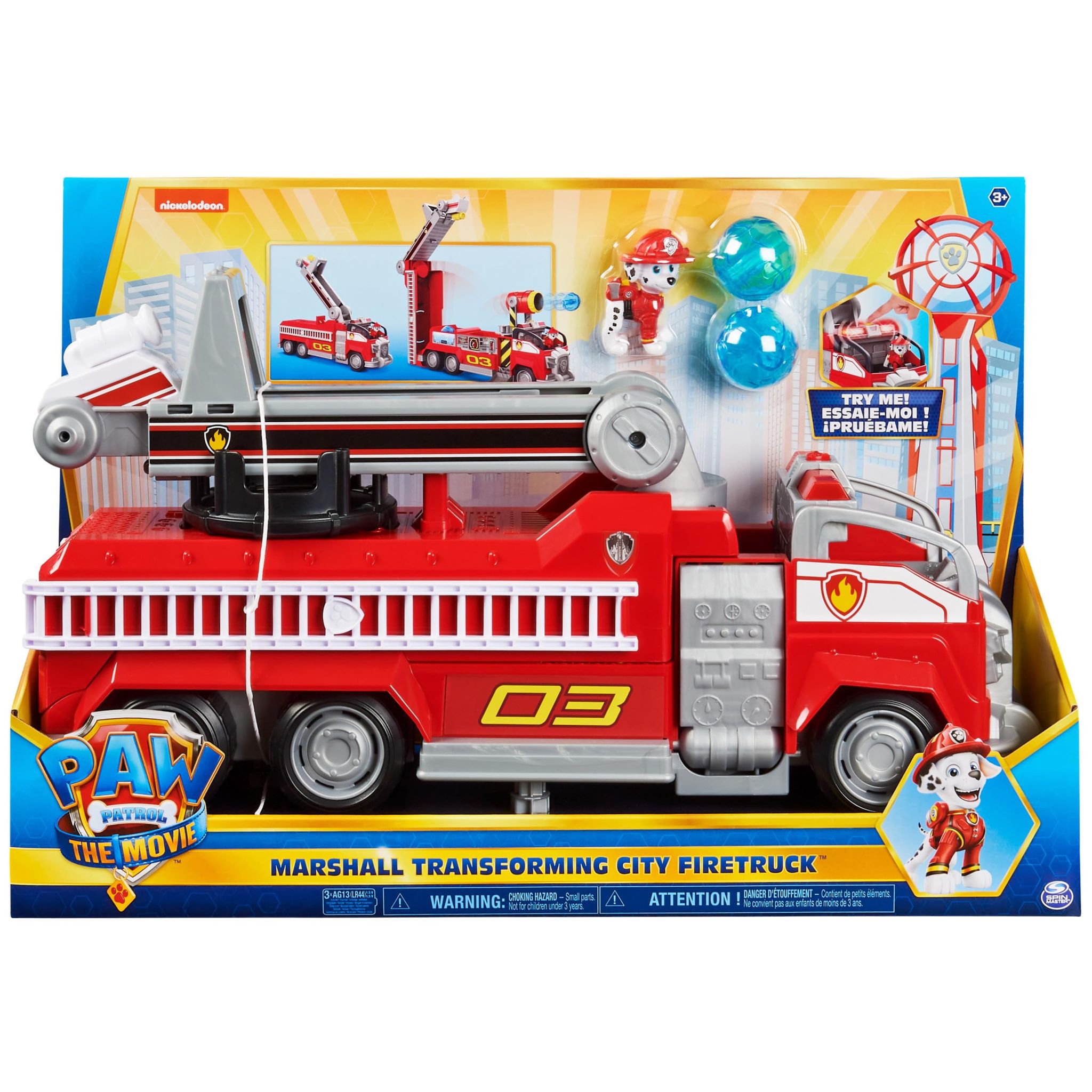 Paw Patrol Marshalls Transforming Movie City Fire Truck with Extending Ladder, Lights, Sounds and Action Figure Toy|Roleplay Toy|Vehicle Set|Best Gift For Kids|Made In India| Kids Toys for Ages 3 Yr+