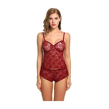 Women's Soft Lace Camisole Top and Panty Set - Elegant Night Dress Sleepwear