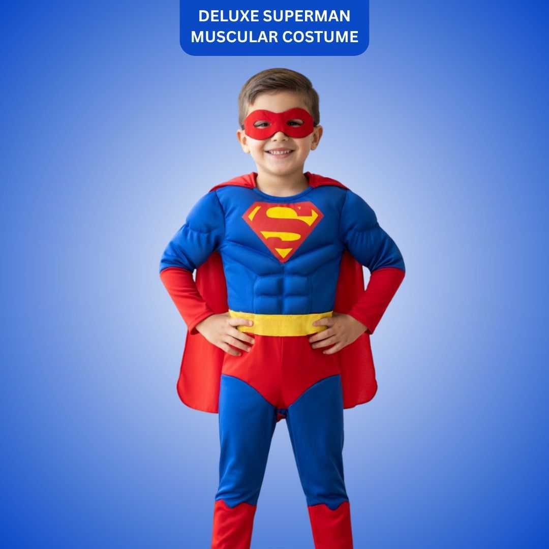 Deluxe Superman Muscular Costume w/Cape and Mask for Kids, Size - M