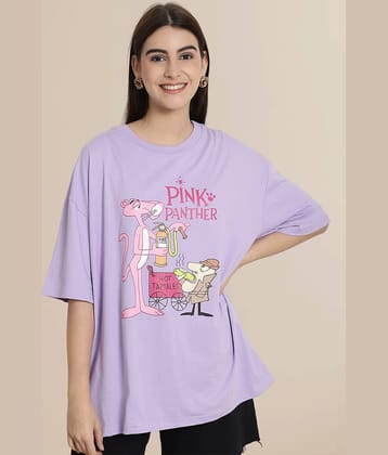 Fabflee Women Cotton Printed Oversized Fit Round Neck T-Shirt ( Purple )
