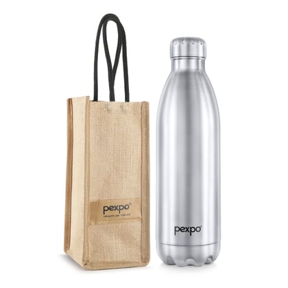Pexpo Stainless Steel Hot and Cold Vacuum Insulated Flask with Jute Bag, 1.5L, Silver, Electro | Lightweight & Keeps Drinks Hot/Cold for 24+ Hours