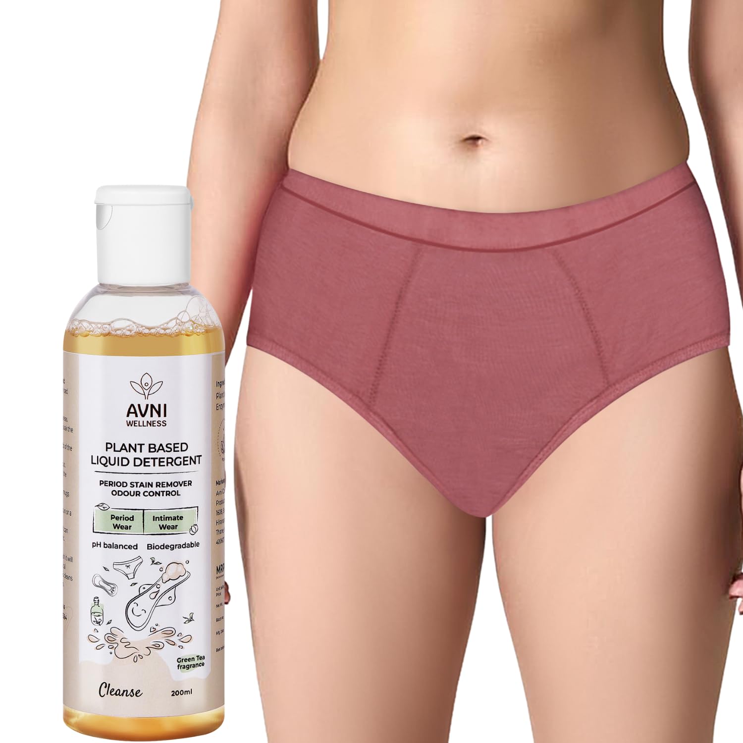 Avni - Washable Period Panty | 1 Panty Size L + 200ml Liquid Detergent | Breathable Bamboo Fabric | Medium to Heavy Flow | Protection up to 10 hrs | High Waist for Women | Reusable for 2 yrs