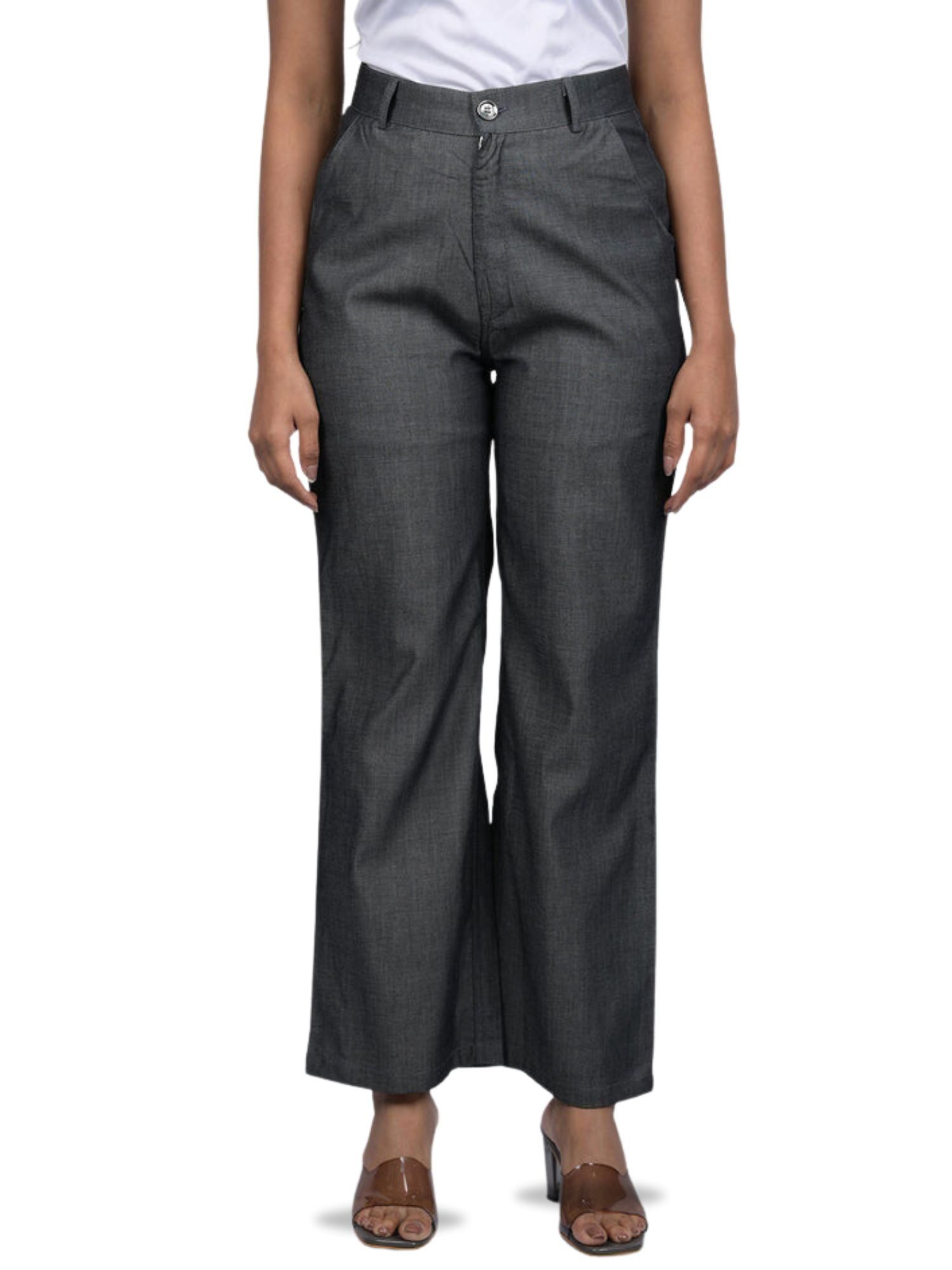 women pant for women western wear party wear Stylish Dark Grey Cotton Denim Silk  Pant (OTL-PNT-1004)-Grey / S
