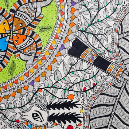 Palak Saxena Madhubani Painting - Harmony of Nature: Stag, Fish, and Tree - Handmade Indian Art for Home Decor - Perfect for Living Room, Bedroom, or Office - Unframed (Size: 32.2 x 24.2 inch)