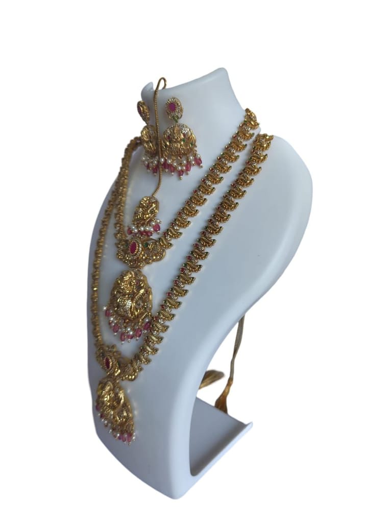 Indian Traditional Gold Plated Haram Necklace Set with Earrings for Women
