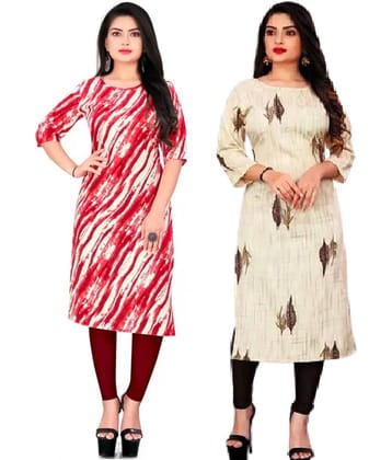 VACHHARAJ GROUP Crepe Printed A-line Women's Kurti - Red,Grey ( Pack of 2 )