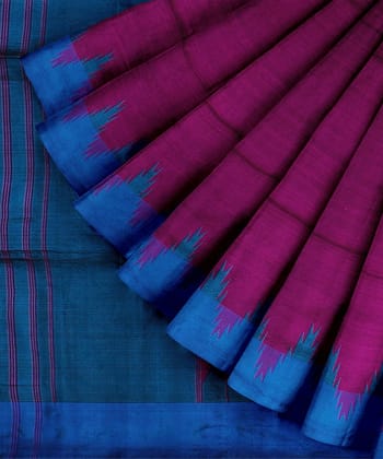 Purple blue handwoven ilkal silk saree