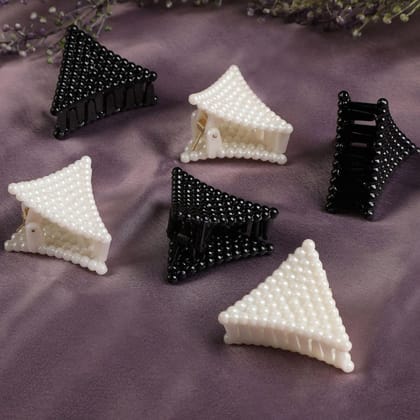 Women Black White Set of 6 Claw Clip