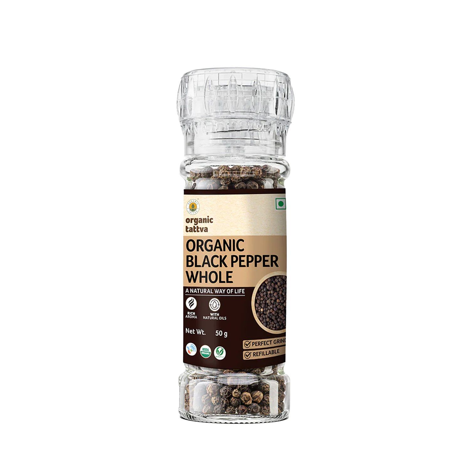 Organic Tattva Organic Black Pepper Whole - 50g x Pack of 1