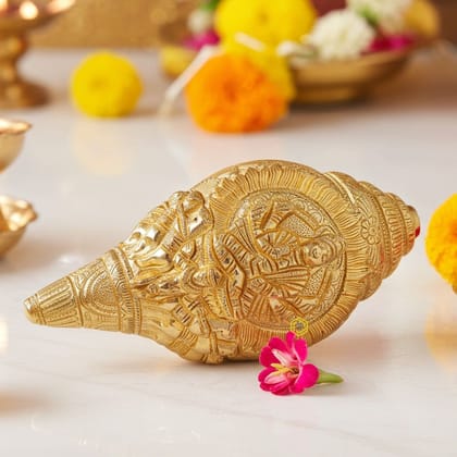 Brass Showpiece Shankh Statue, Height : 5 Inch (BSMAS873 A)